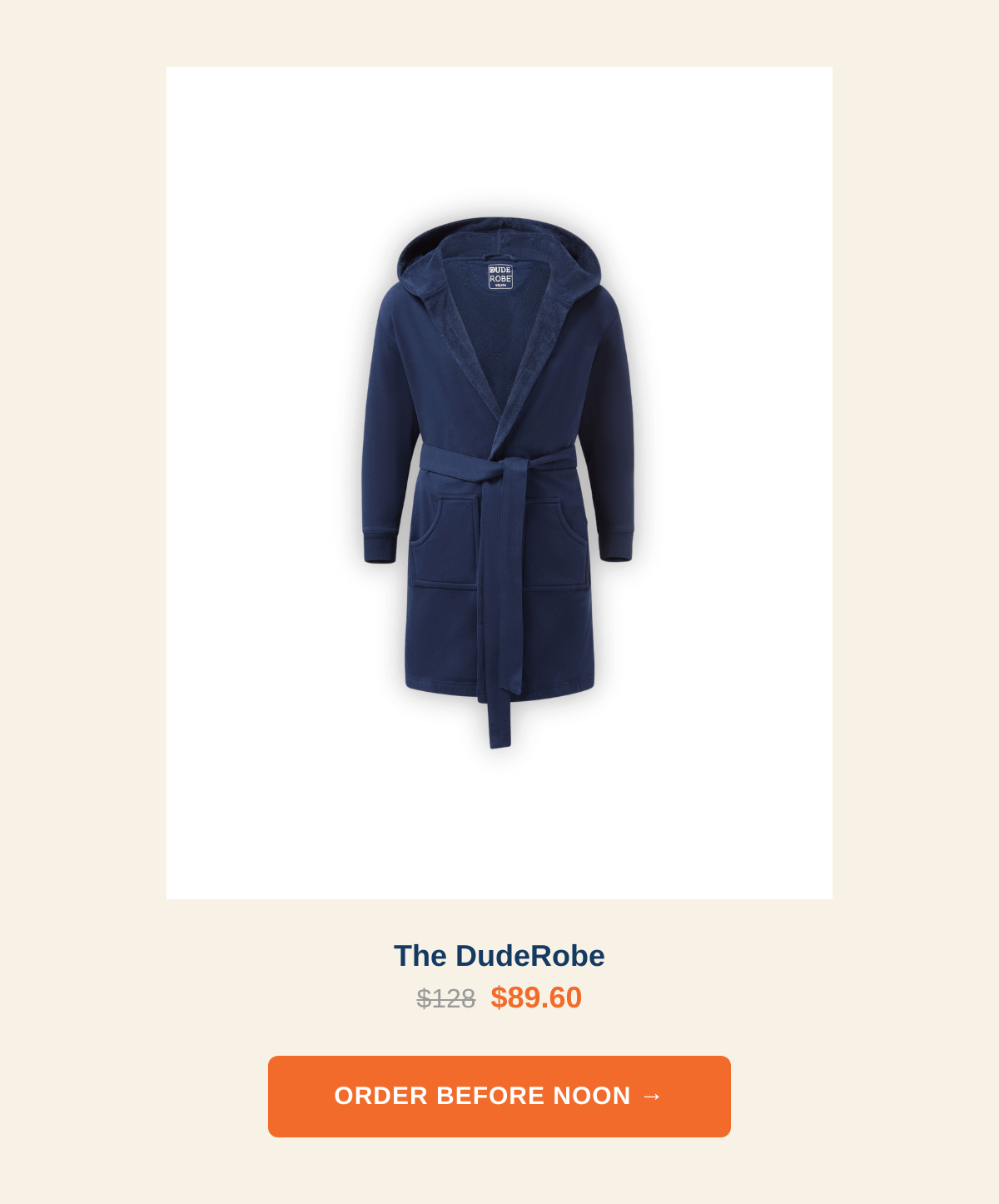 The DudeRobe product card — $128 marked down to $89.60 with DADGIFT30