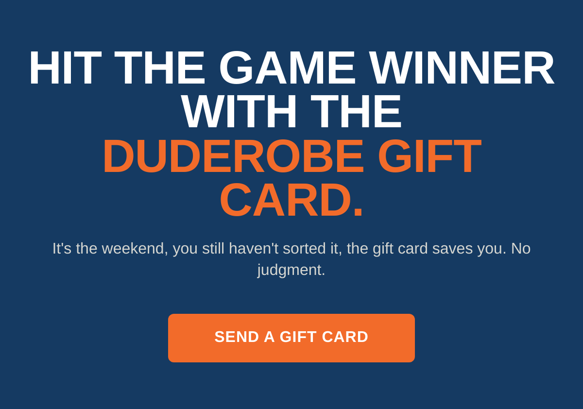 DudeRobe gift card hero with urgency headline